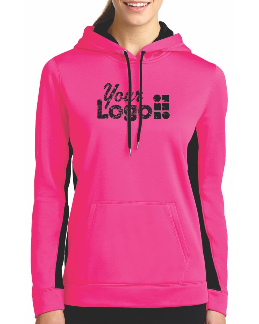 Sport-Tek ColorBlock Custom Hoodie, color: Neon Pink/Black