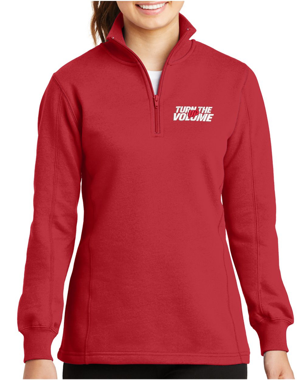 Sport-Tek 1/4 Zip Turn The Volume Up Sweatshirt, color: True Red
