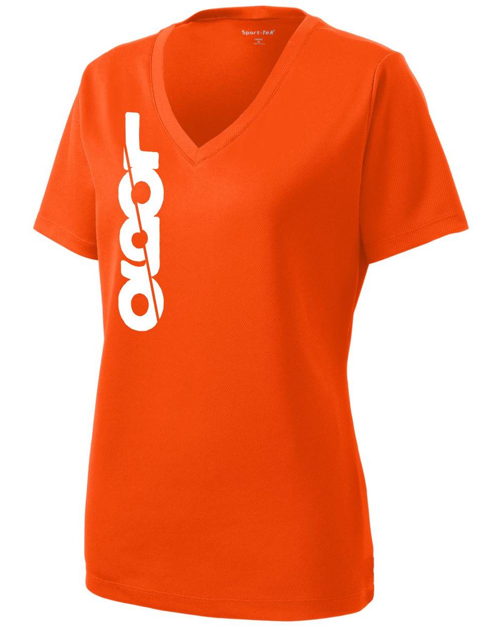 Sport-Tek S/S PosiCharge RacerMesh V-Neck Custom T-Shirt, color: Neon Orange