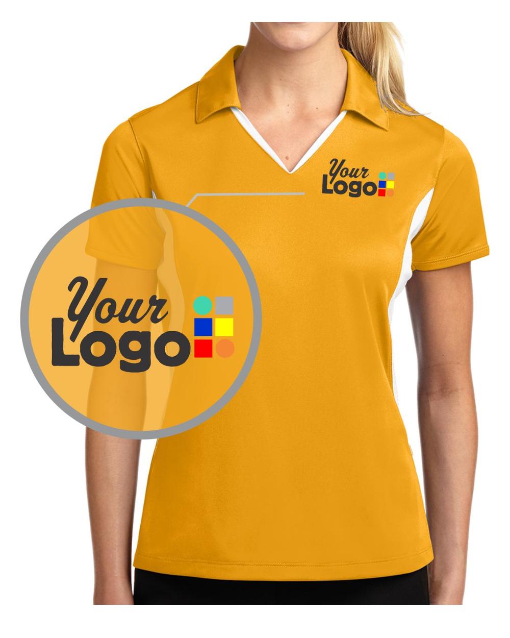 Sport-Tek S/S Side Blocked Micropique Wicking Custom Golf Shirt, color: Gold/White