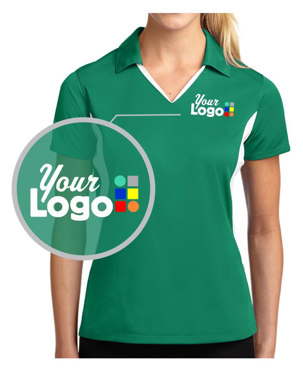 Sport-Tek S/S Side Blocked Micropique Wicking Custom Golf Shirt, color: Kelly Green/White