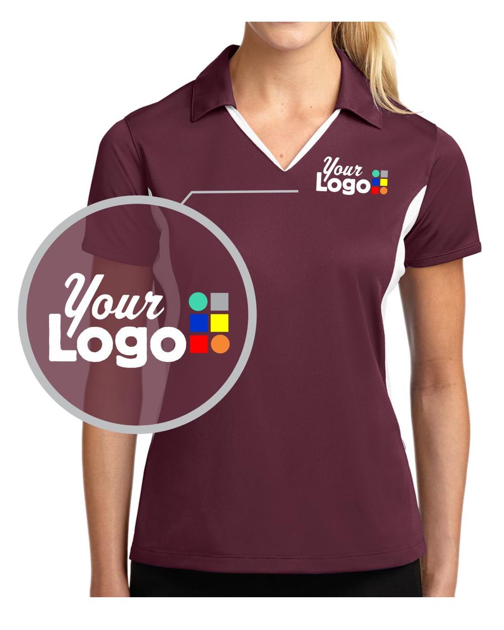 Sport-Tek S/S Side Blocked Micropique Wicking Custom Golf Shirt, color: Maroon/White