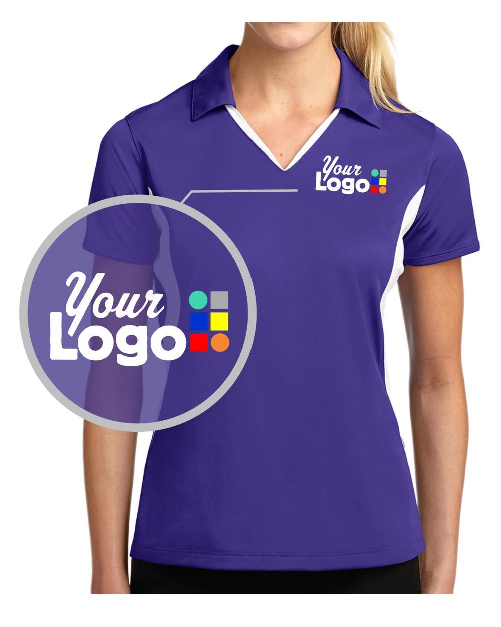 Sport-Tek S/S Side Blocked Micropique Wicking Custom Golf Shirt, color: Purple/White