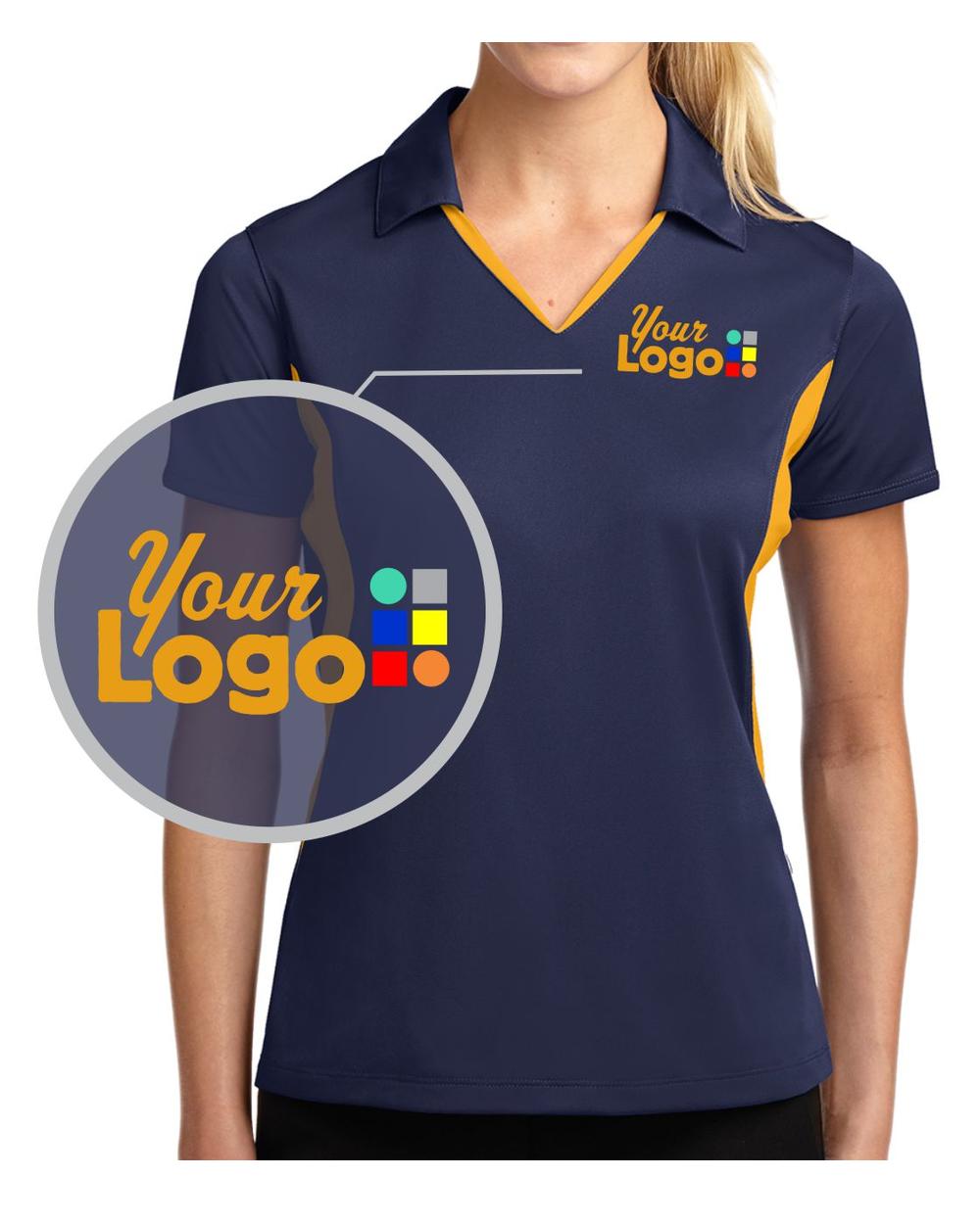 Sport-Tek S/S Side Blocked Micropique Wicking Custom Golf Shirt, color: True Navy/Gold