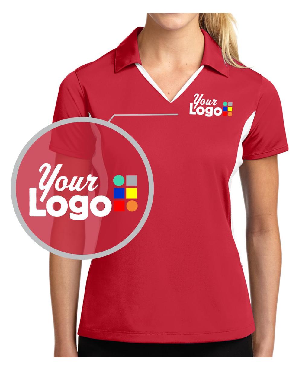 Sport-Tek S/S Side Blocked Micropique Wicking Custom Golf Shirt, color: True Red/White