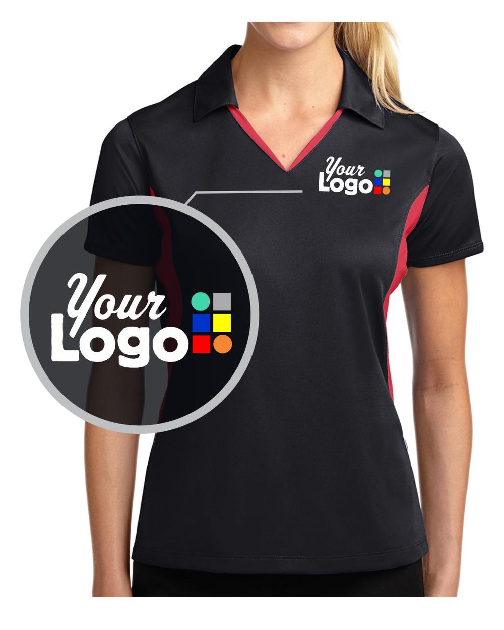 Sport-Tek S/S Side Blocked Micropique Wicking Custom Golf Shirt, color: Black/True Red