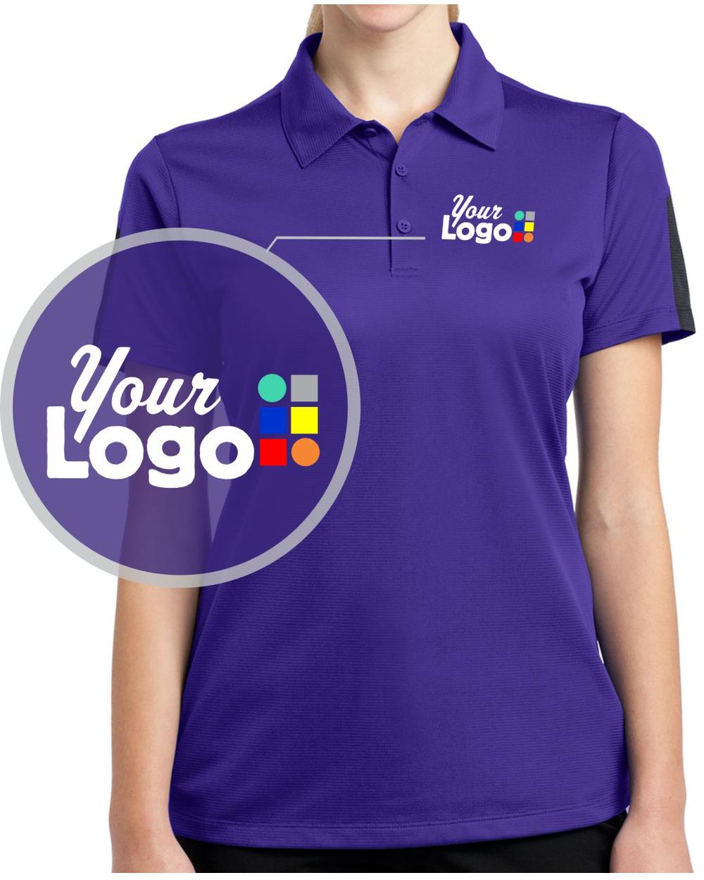 Sport-Tek S/S PosiCharge Active Textured ColorBlock Custom Golf Shirt, color: Purple/Grey