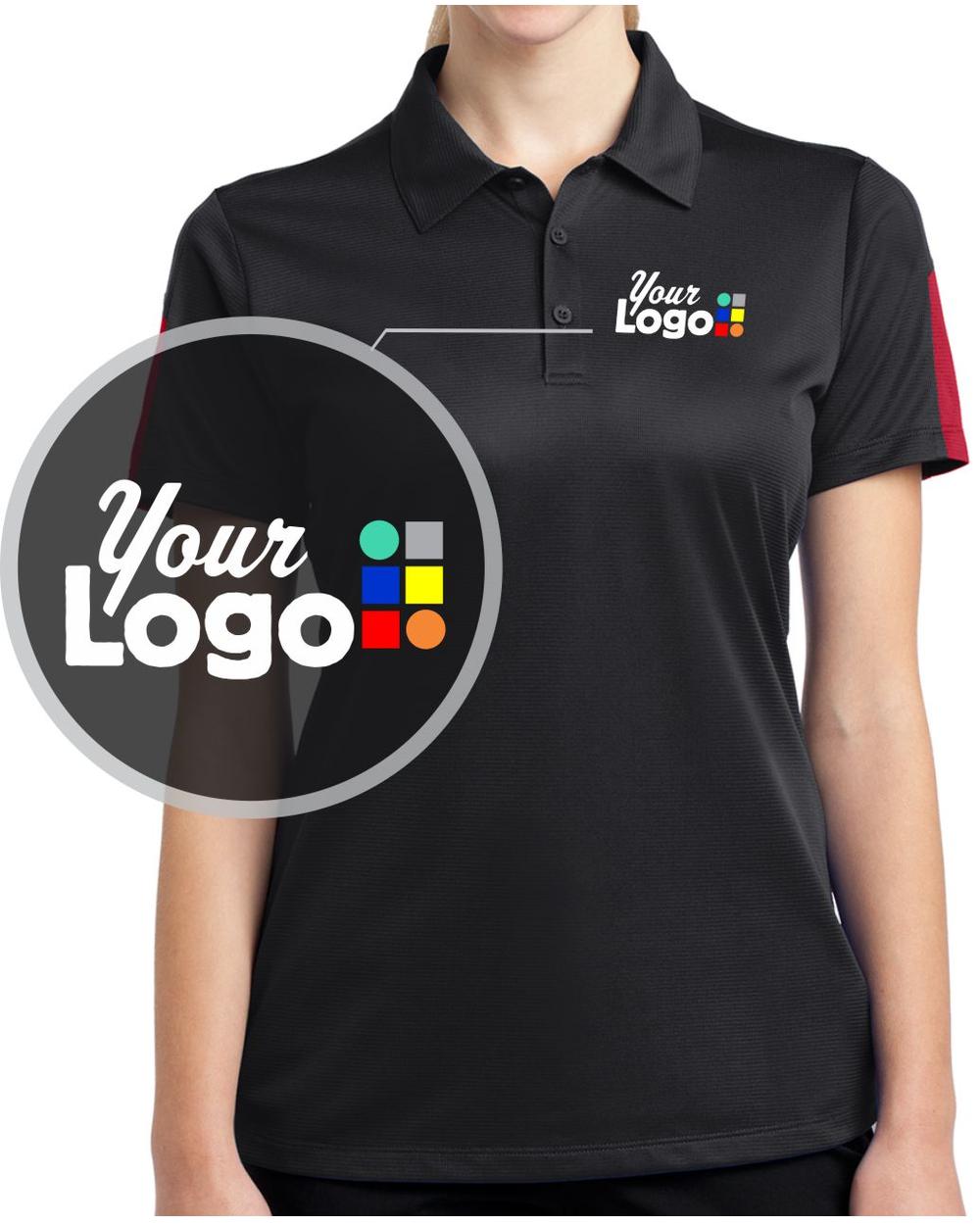 Sport-Tek S/S PosiCharge Active Textured ColorBlock Custom Golf Shirt, color: Black/True Red