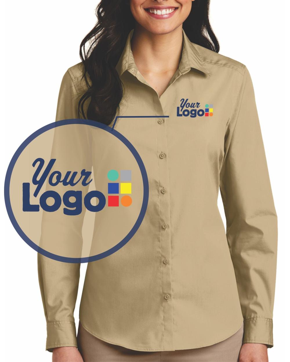 Port Authority Women's L/S Carefree Poplin Custom Shirt, color: Wheat
