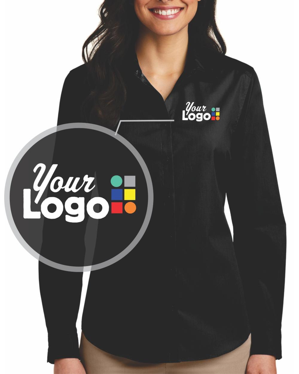Port Authority Women's L/S Carefree Poplin Custom Shirt, color: Deep Black