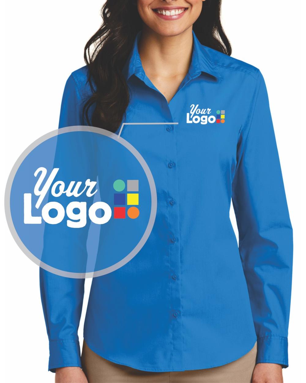 Port Authority Women's L/S Carefree Poplin Custom Shirt, color: Coastal Blue