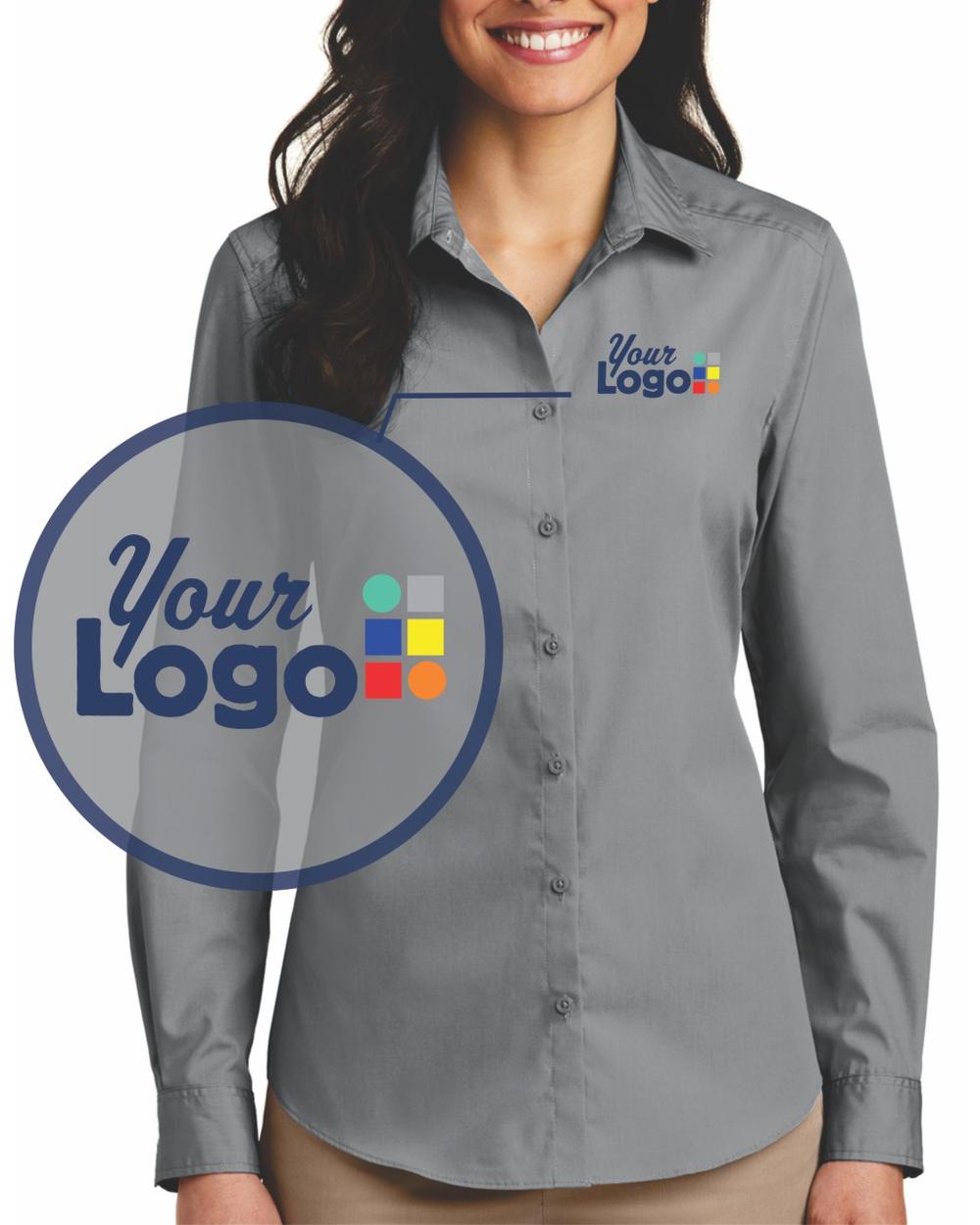 Port Authority Women's L/S Carefree Poplin Custom Shirt, color: Gusty Grey
