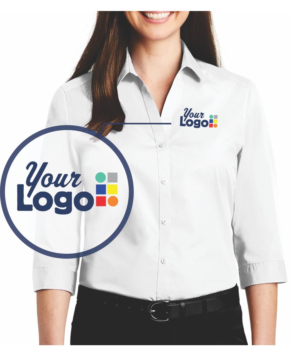 Port Authority 3/4 Carefree Poplin Custom Shirt, color: White