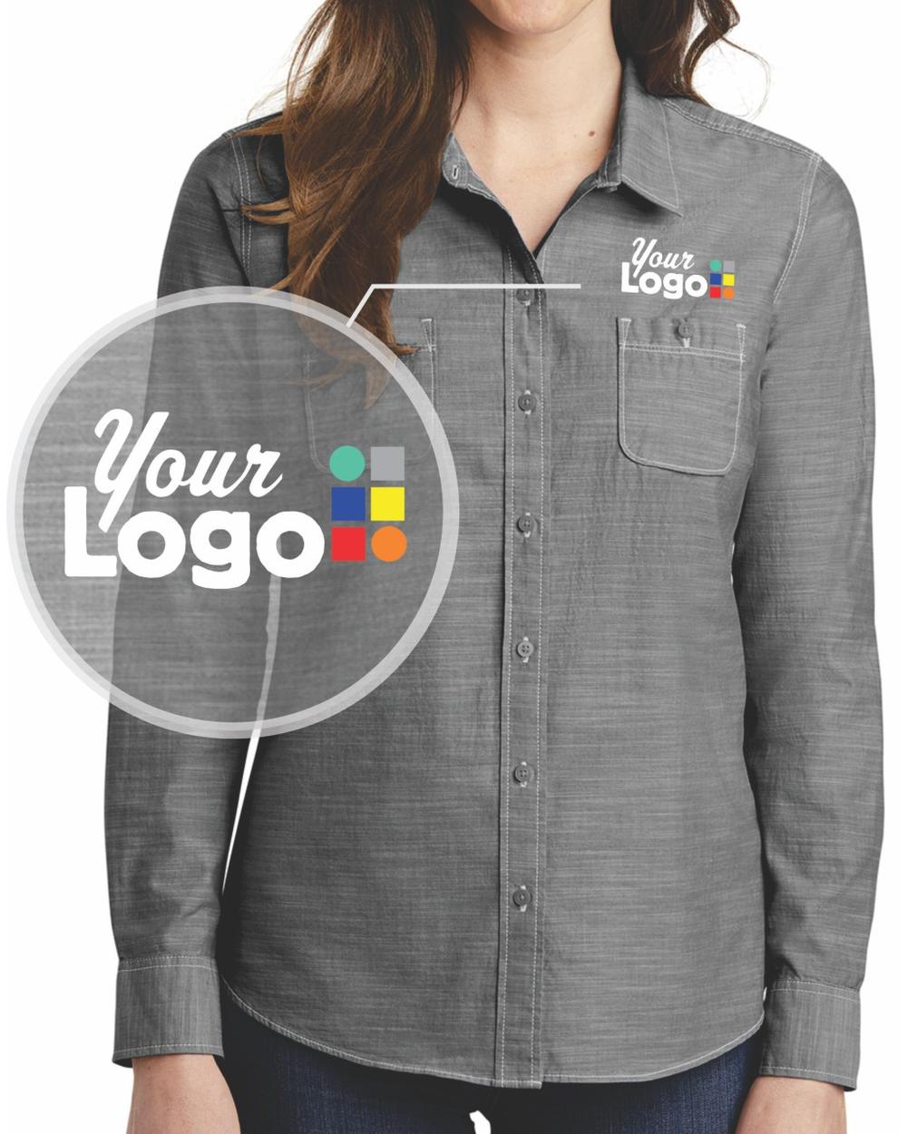 Port Authority Women's L/S Slub Champray Custom Shirt, color: Grey