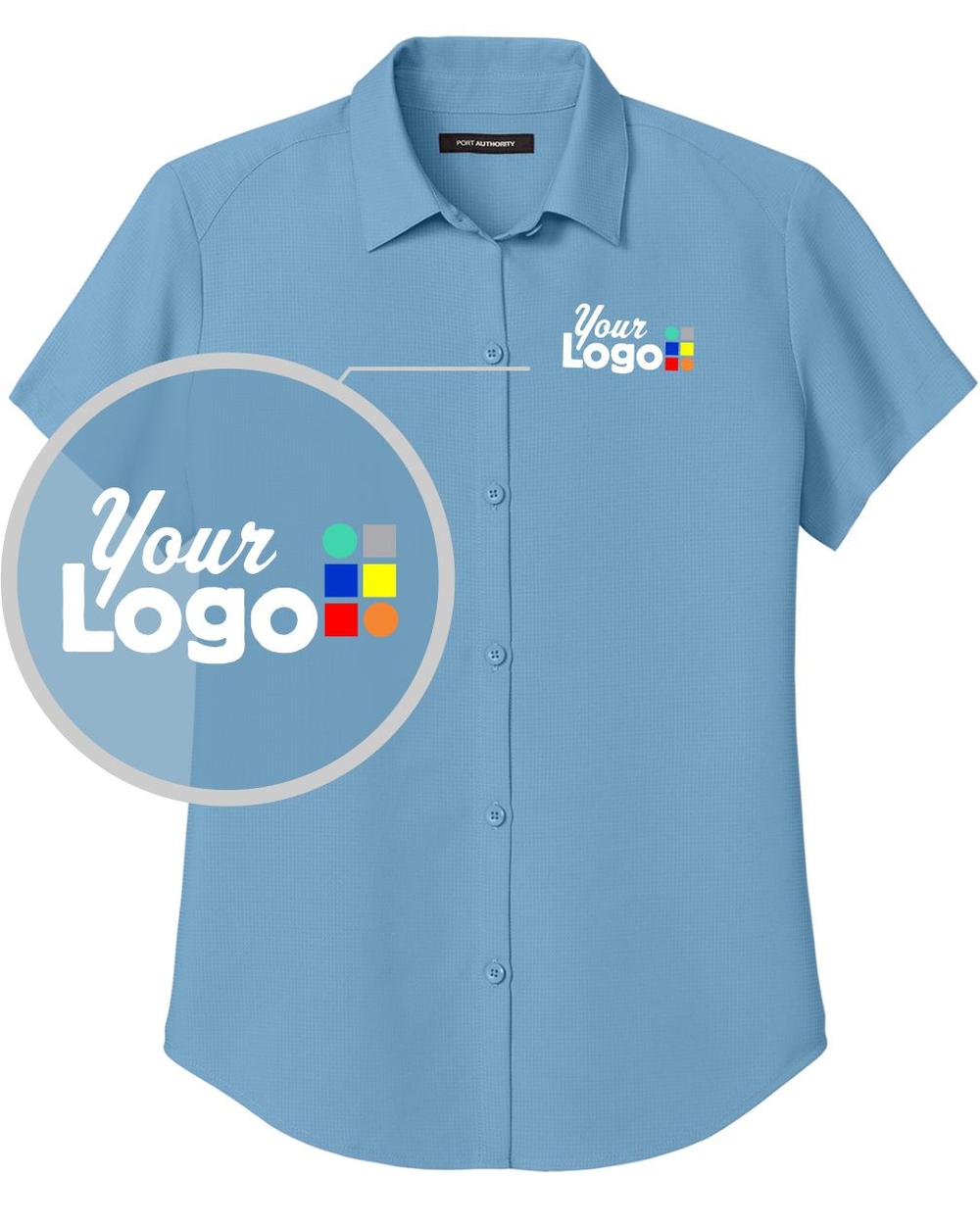 Port Authority Women's S/S UV Dockside Custom Shirt, color: Carolina Blue