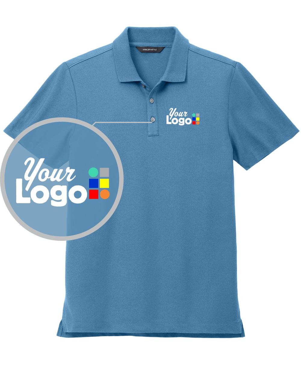 MERCER-METTLE S/S Stretch Pique Custom Golf Shirt, color: Parisian Blue