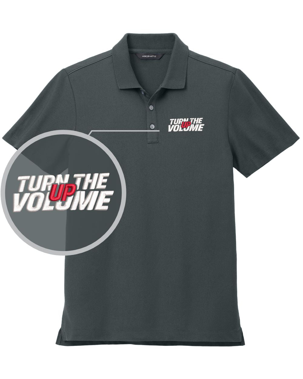 MERCER-METTLE S/S Stretch Piaue Turn The Volume Up Golf Shirt, color: Storm Grey