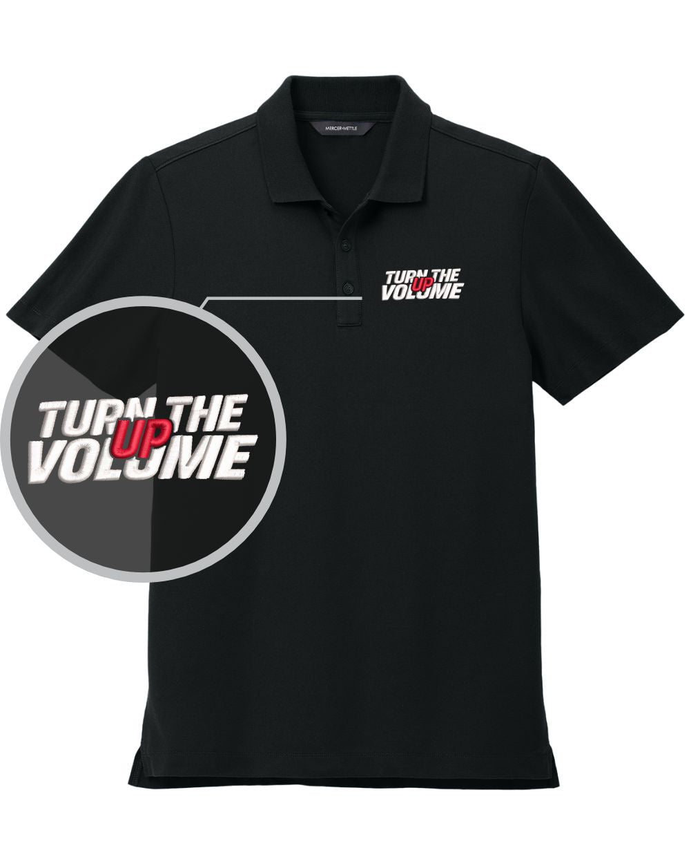 MERCER-METTLE S/S Stretch Piaue Turn The Volume Up Golf Shirt, color: Deep Black