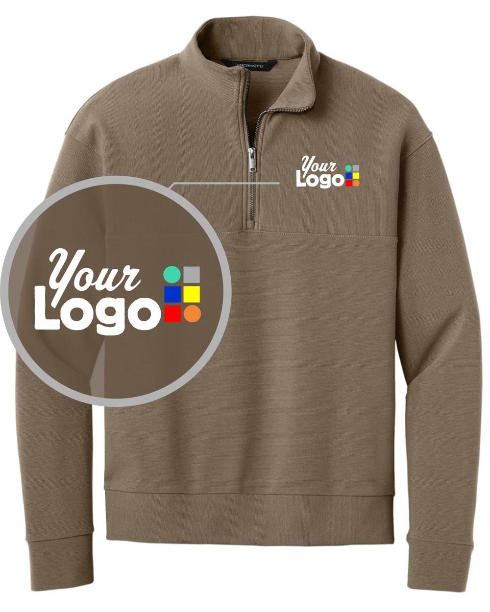 MERCER-METTLE Linear Texture 1/4 Zip Custom Pullover, color: Warm Taupe