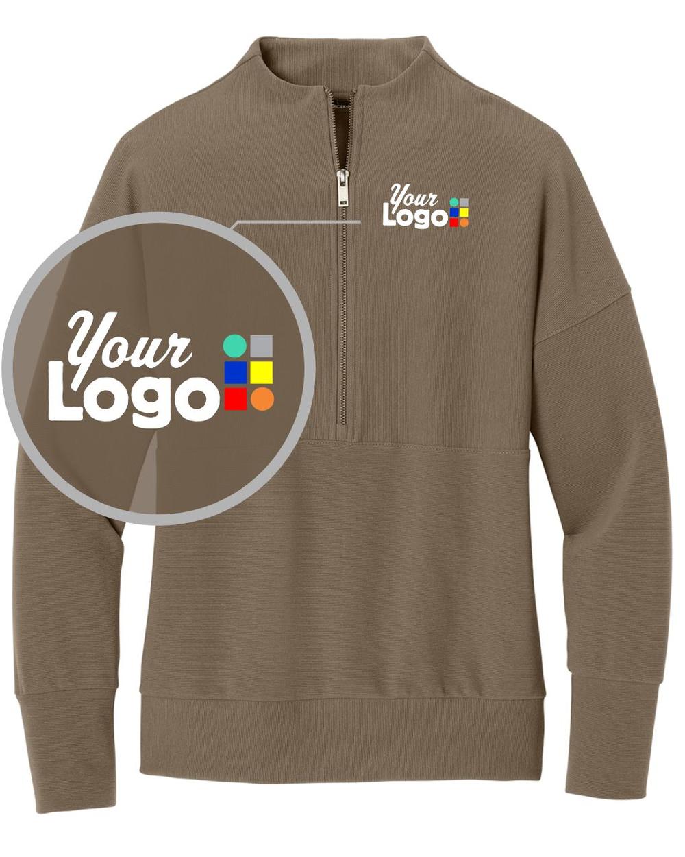 MERCER-METTLE Linear Texture 1/4 Zip Custom Pullover, color: Warm Taupe