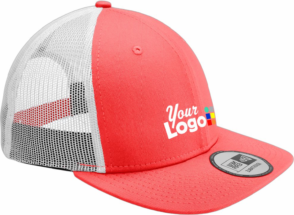 New Era Snapback Low Profile Trucker Custom Cap, color: Coral/White