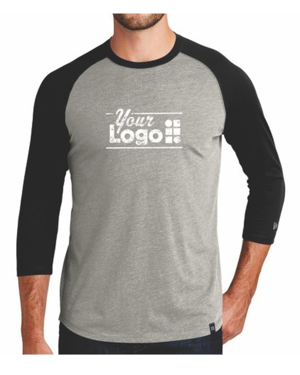 New Era 3/4 Heritage Raglan Custom T-Shirt, color: Rainstorm Grey Heather/Black