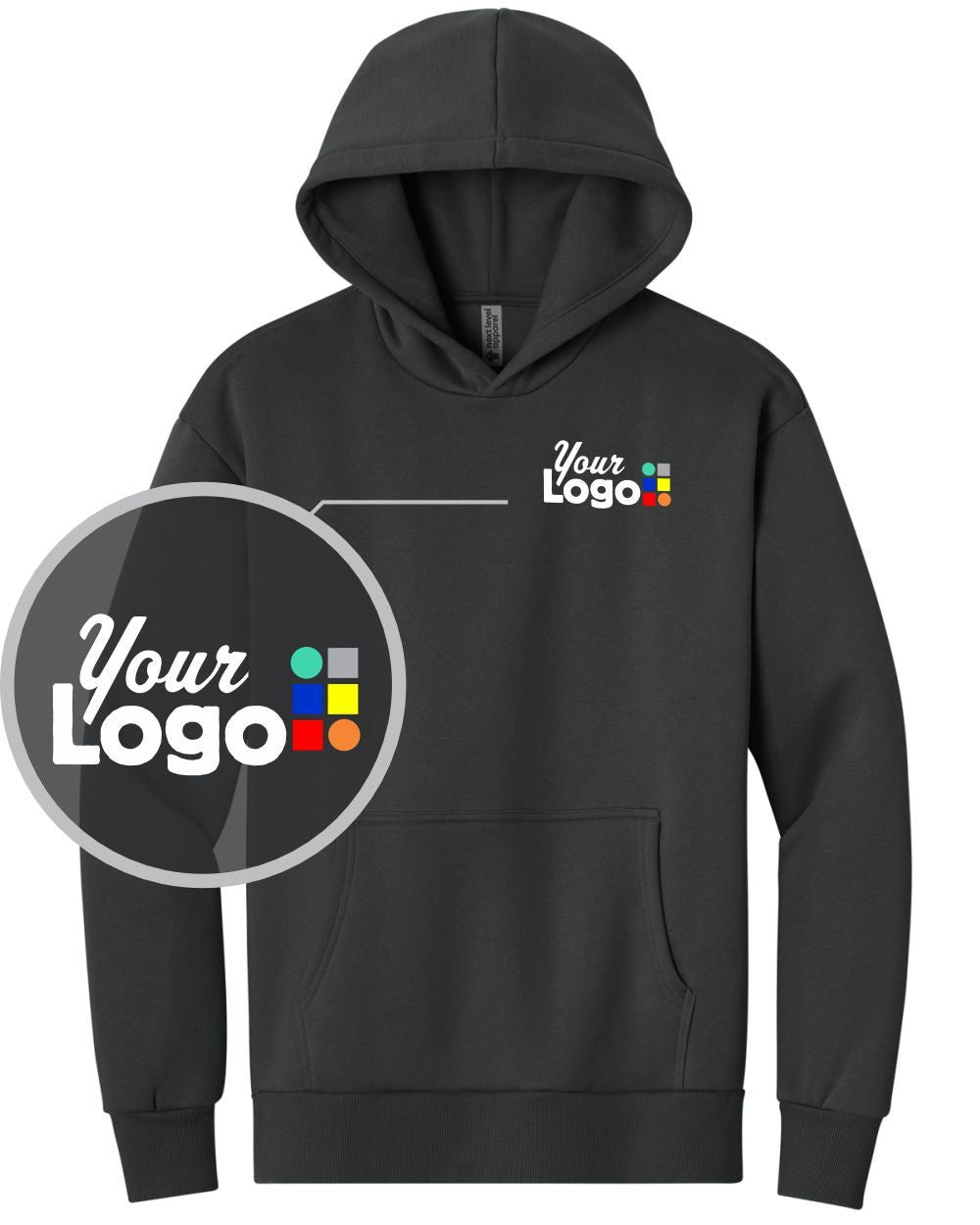 Next Level Apparel Heavyweight Custom Hoodie, color: Graphite Black