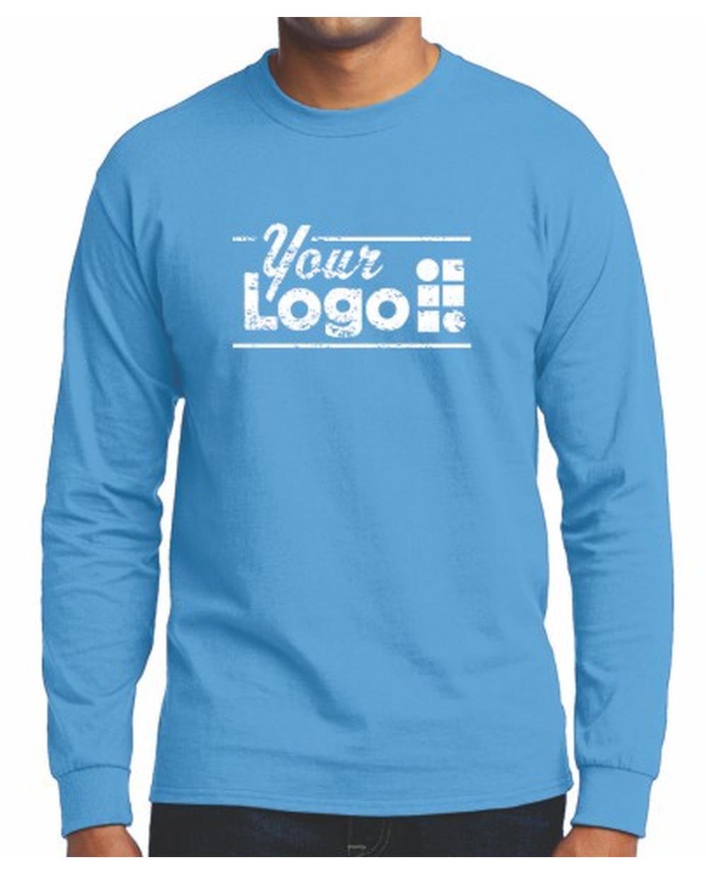 Port & Company L/S Blend Crewneck Custom T-Shirt, color: Aquatic Blue