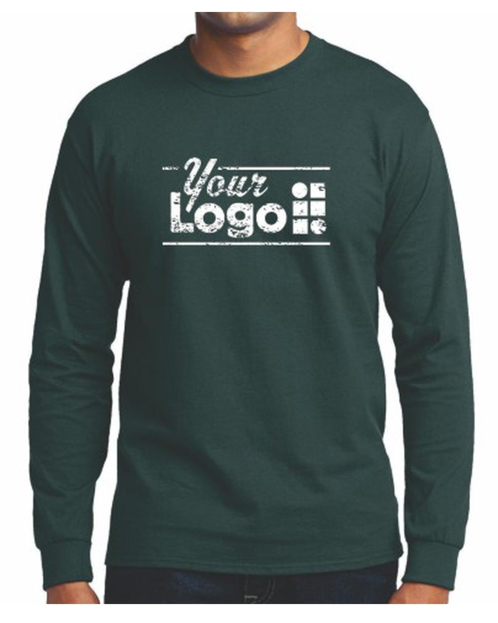 Port & Company L/S Blend Crewneck Custom T-Shirt, color: Dark Green