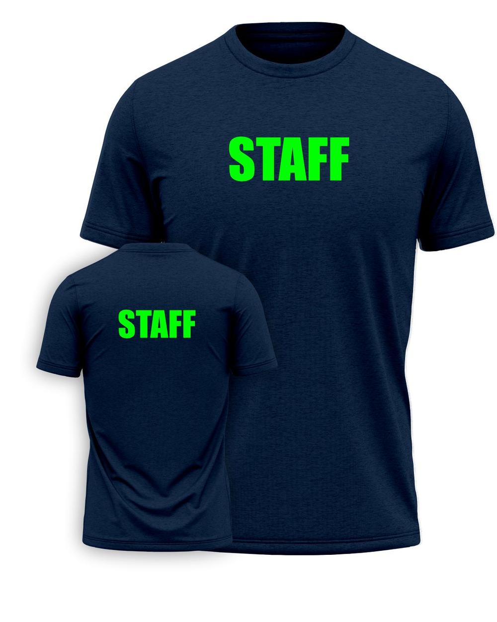 Port & Company S/S Staff Titled T-Shirt, color: Navy/Neon Green