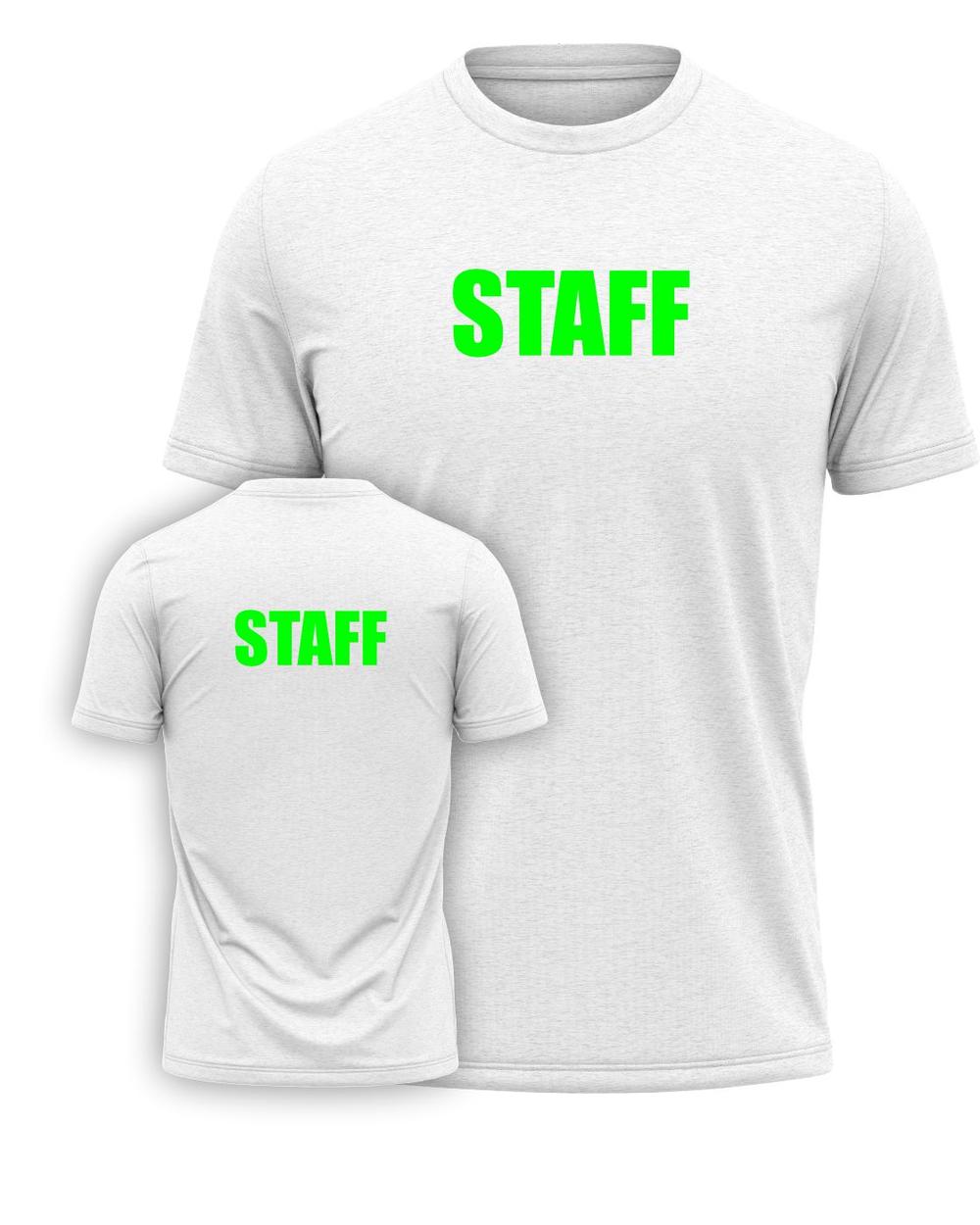 Port & Company S/S Staff Titled T-Shirt, color: White/Neon Green