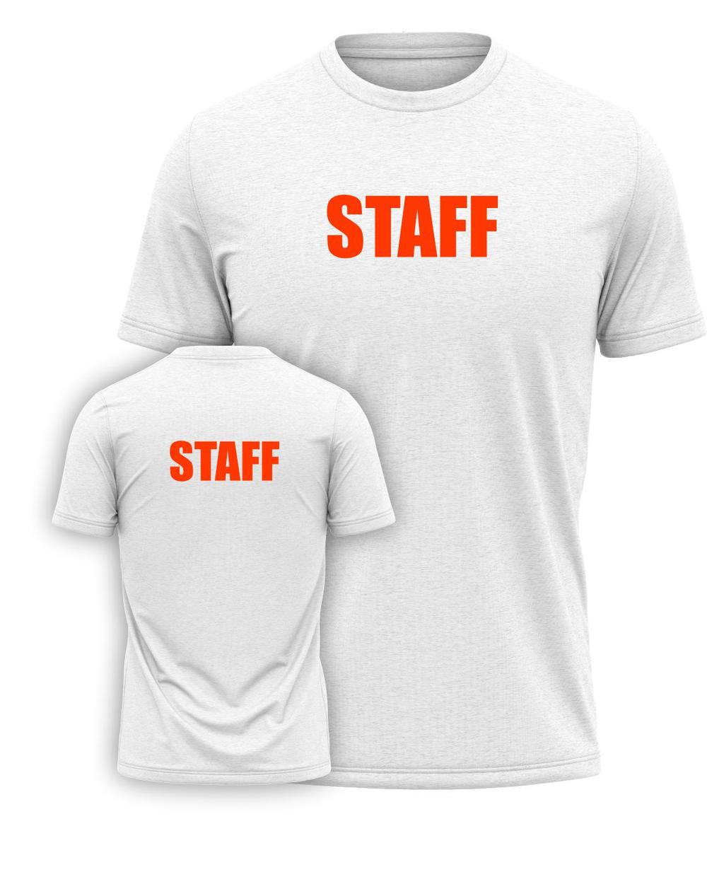 Port & Company S/S Staff Titled T-Shirt, color: White/Neon Orange