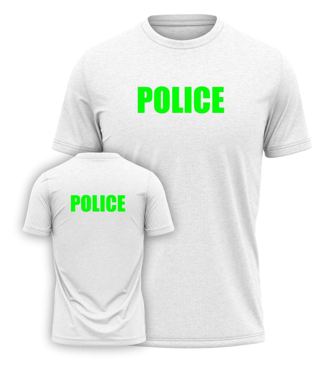 Port & Company S/S Police Titled T-Shirt, color: White/Neon Green