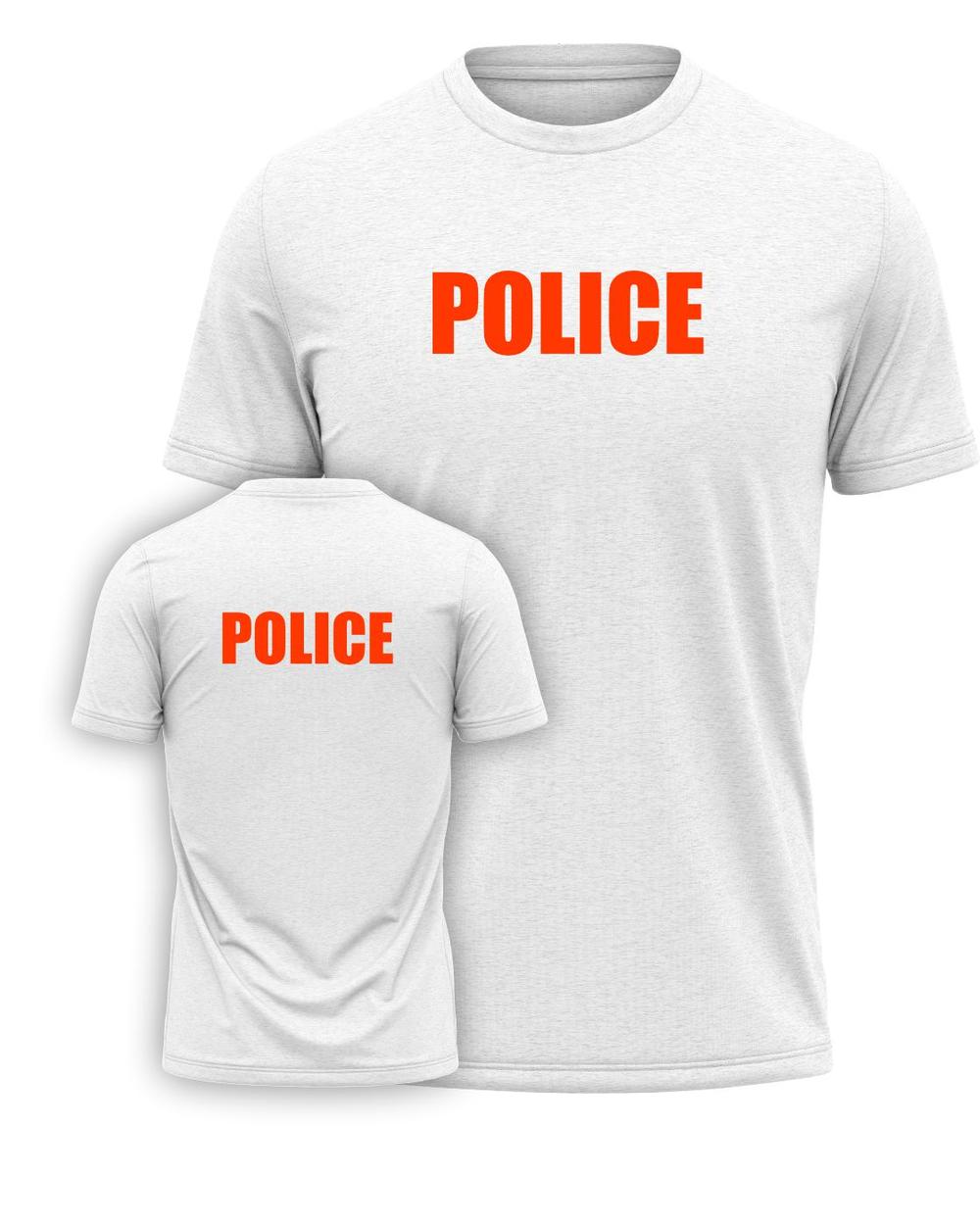 Port & Company S/S Police Titled T-Shirt, color: White/Neon Orange
