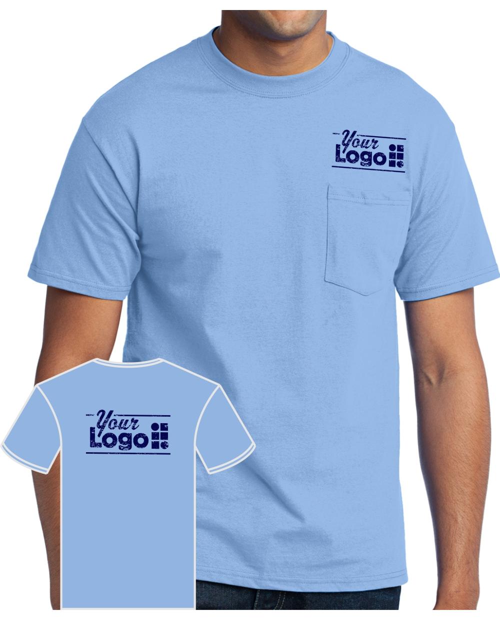 Port & Company S/S Blend Pocket Custom T-Shirt, color: Light Blue