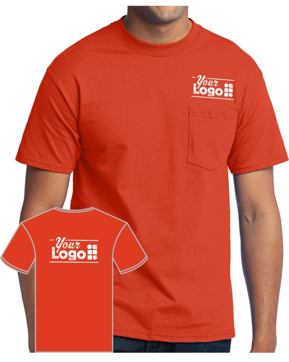 Port & Company S/S Blend Pocket Custom T-Shirt, color: Orange