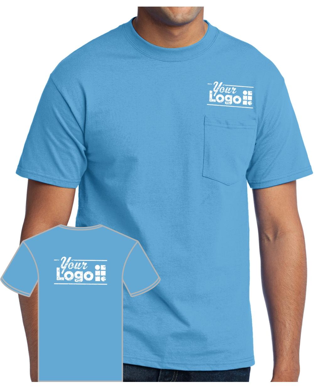 Port & Company S/S Blend Pocket Custom T-Shirt, color: Aquatic Blue