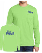 Port & Company L/S Cotton Pocket Custom T-Shirt, color: Lime