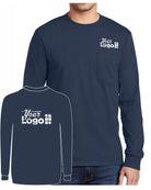 Port & Company L/S Cotton Pocket Custom T-Shirt, color: Navy