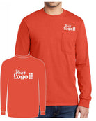 Port & Company L/S Cotton Pocket Custom T-Shirt, color: Orange
