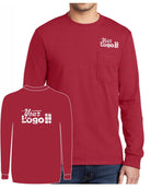 Port & Company L/S Cotton Pocket Custom T-Shirt, color: Red