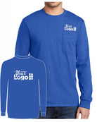 Port & Company L/S Cotton Pocket Custom T-Shirt, color: Royal