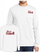 Port & Company L/S Cotton Pocket Custom T-Shirt, color: White