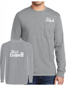 Port & Company L/S Cotton Pocket Custom T-Shirt, color: Athletic Heather