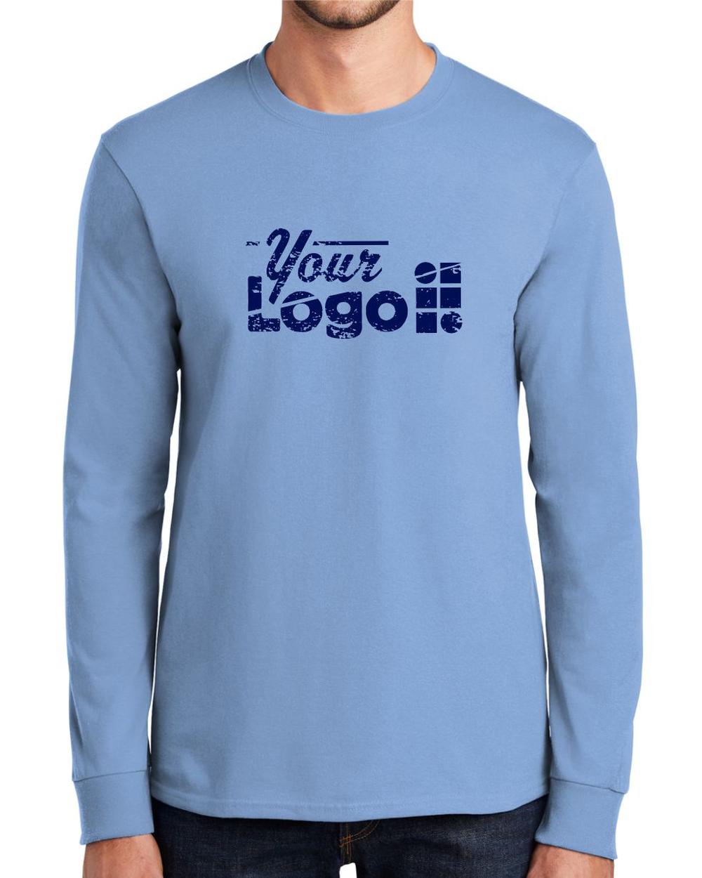 Port & Company L/S Essential Custom T-Shirt, color: Light Blue