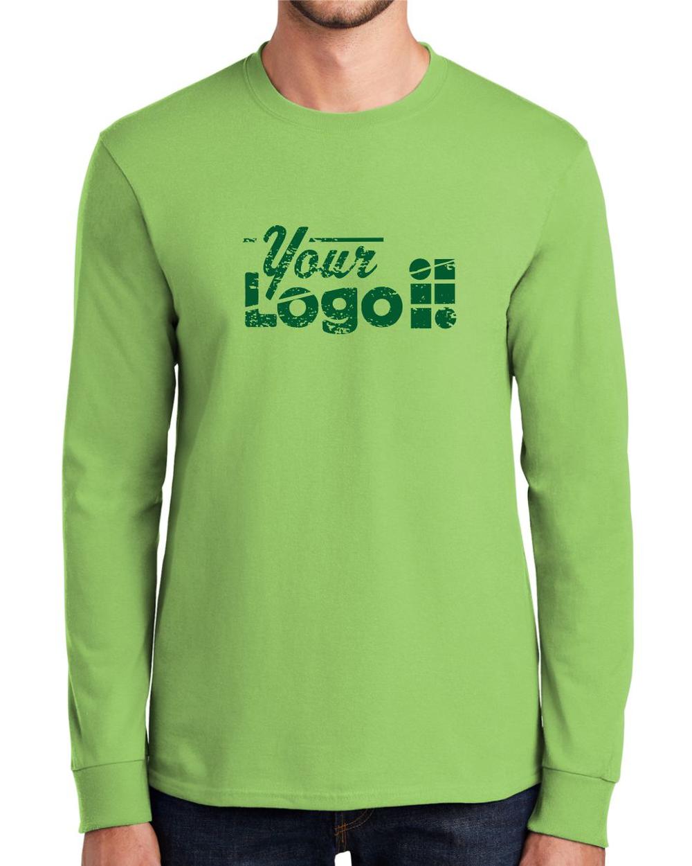 Port & Company L/S Essential Custom T-Shirt, color: Lime