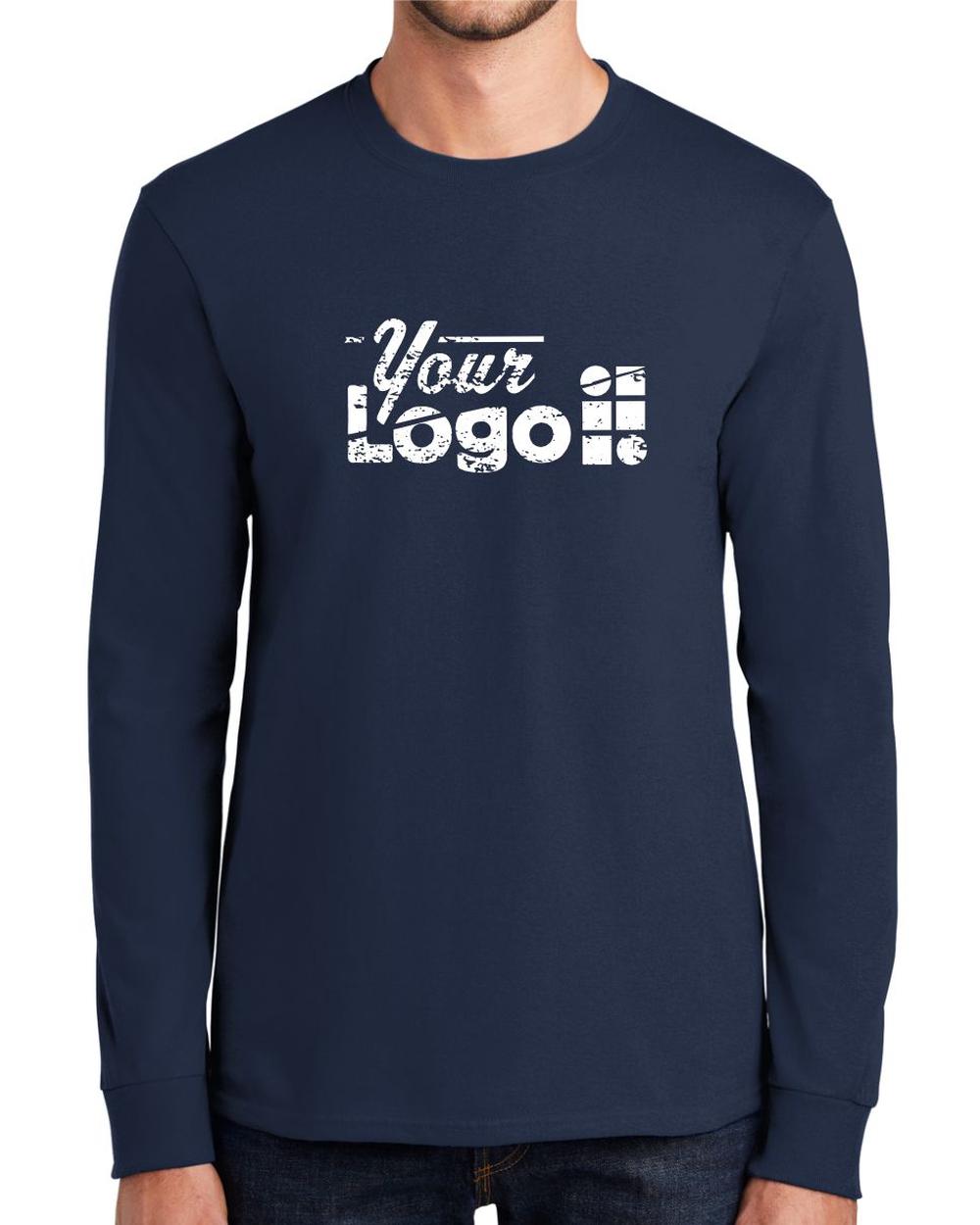 Port & Company L/S Essential Custom T-Shirt, color: Navy