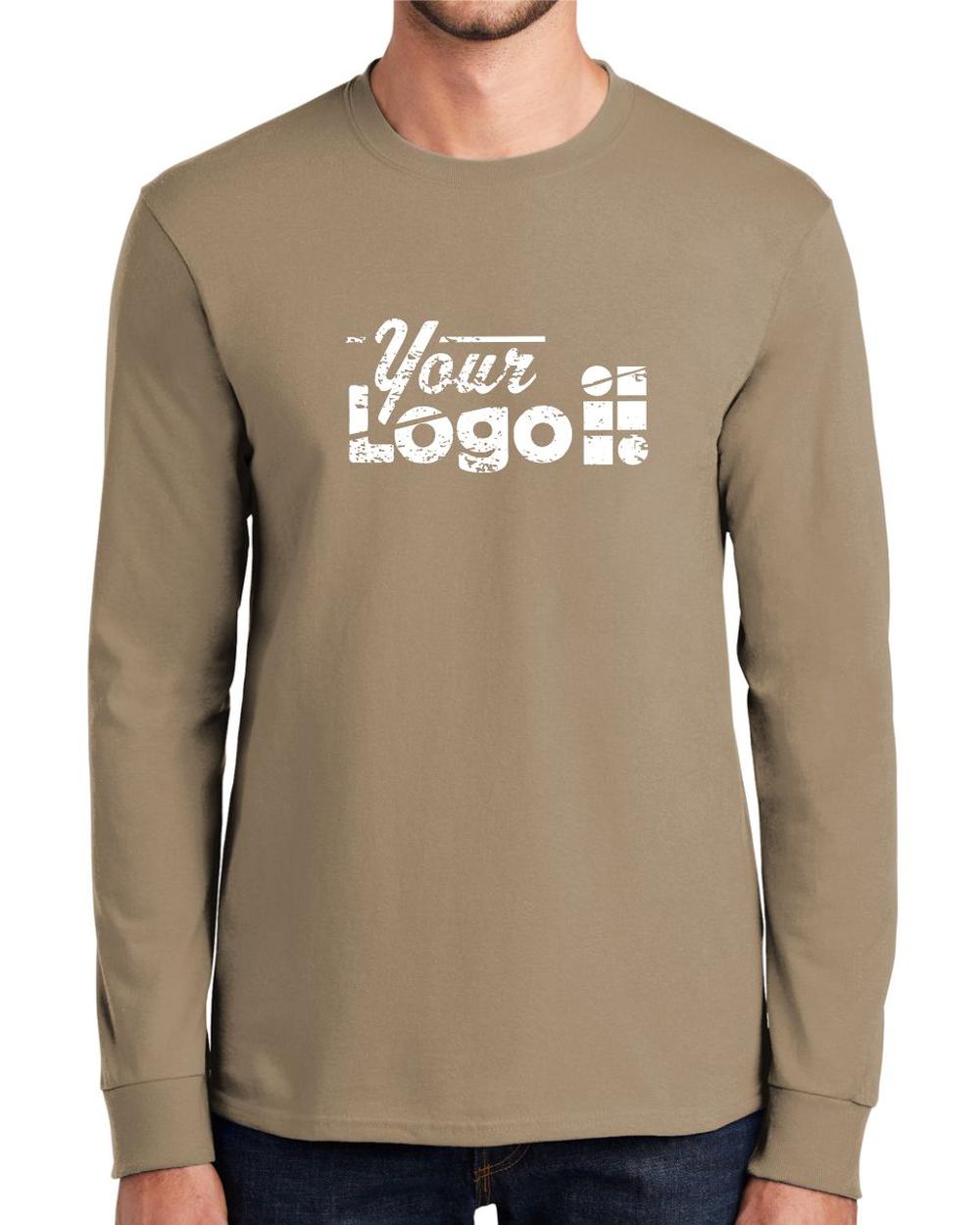 Port & Company L/S Essential Custom T-Shirt, color: Sand