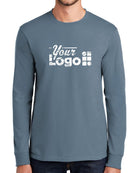 Port & Company L/S Essential Custom T-Shirt, color: Stonewashed Blue