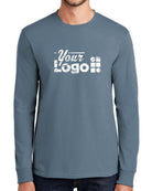 Port & Company L/S Essential Custom T-Shirt, color: Stonewashed Blue